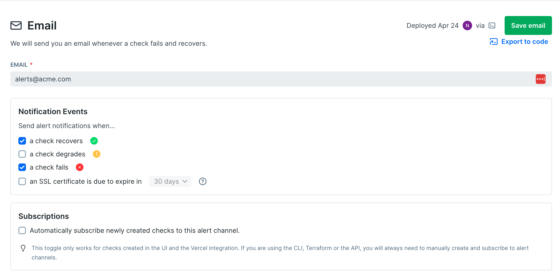 alert settings account / threshold alerting